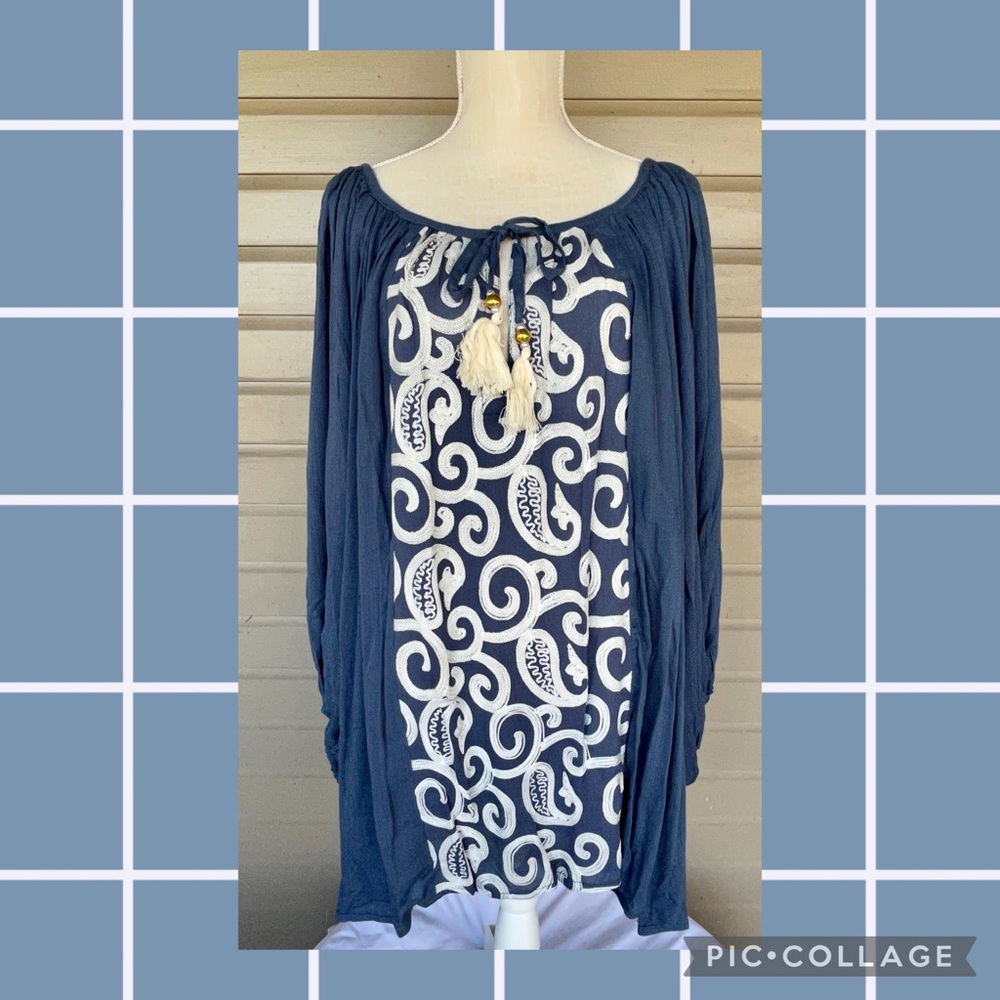 Oversized Blue Bohemian Style Top/Dress with Stitched Detailing